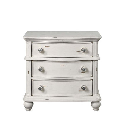 Jaqueline - Nightstand - Light Gray Linen & Antique White Finish ACME 