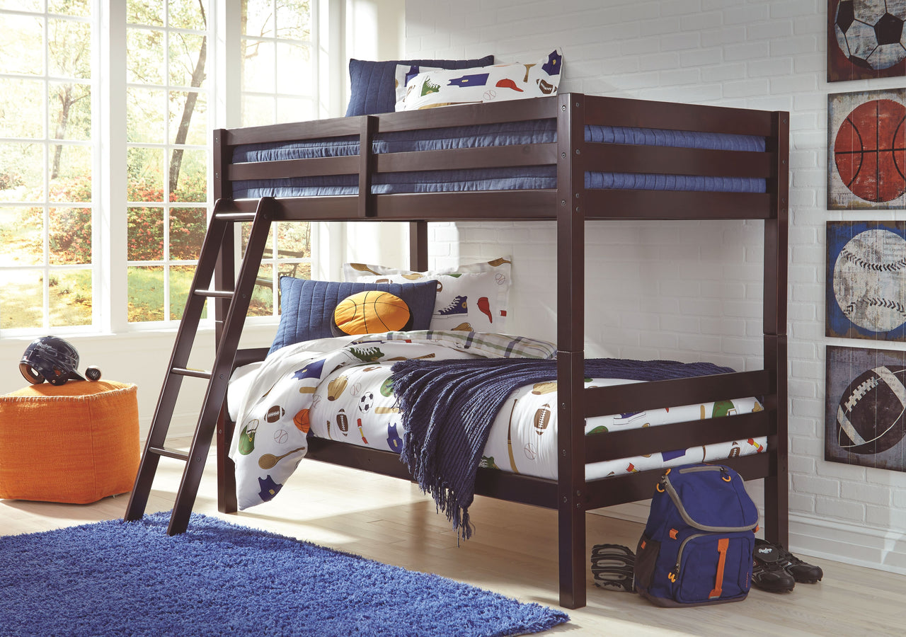Halanton - Dark Brown - Twin/twin Bunk Bed W/Ladder - Tony's Home Furnishings