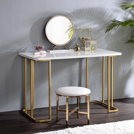 Estie - Vanity Desk - White & Gold Finish ACME 