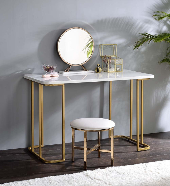 Estie - Vanity Desk - White & Gold Finish ACME 