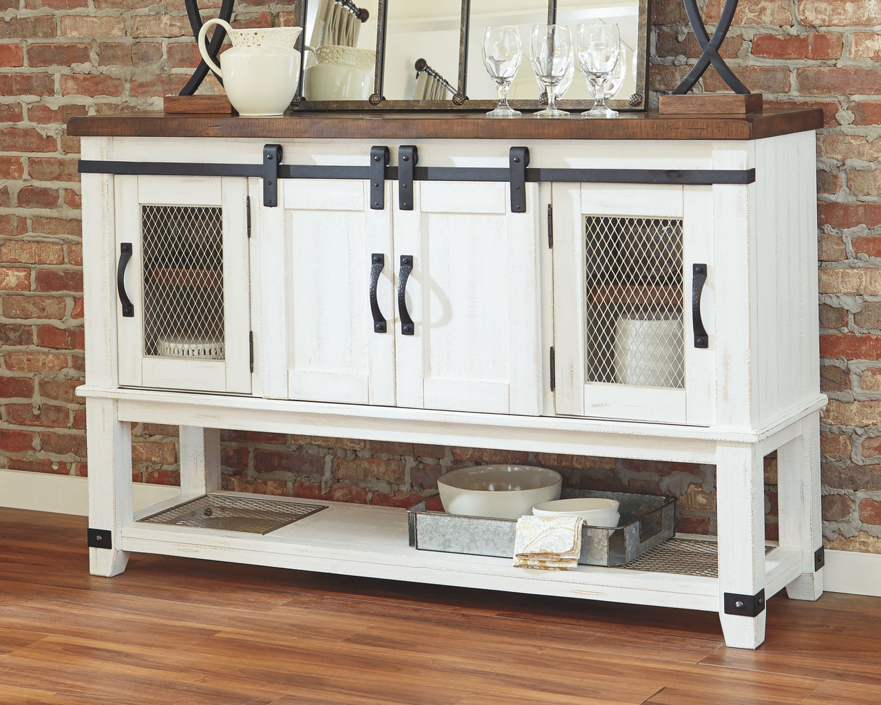 Valebeck - White / Brown - Dining Room Server - Tony's Home Furnishings