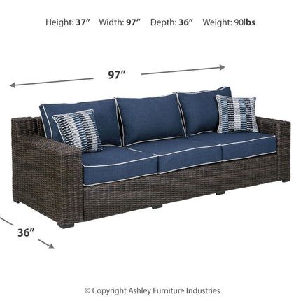 Grasson - Brown / Blue - Sofa With Cushion Ashley Furniture 