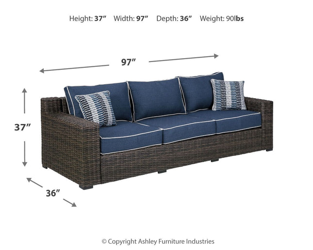 Grasson - Brown / Blue - Sofa With Cushion Ashley Furniture 