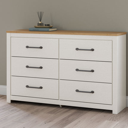 Linnocreek - White / Warm Brown - Six Drawer Dresser Benchcraft® 