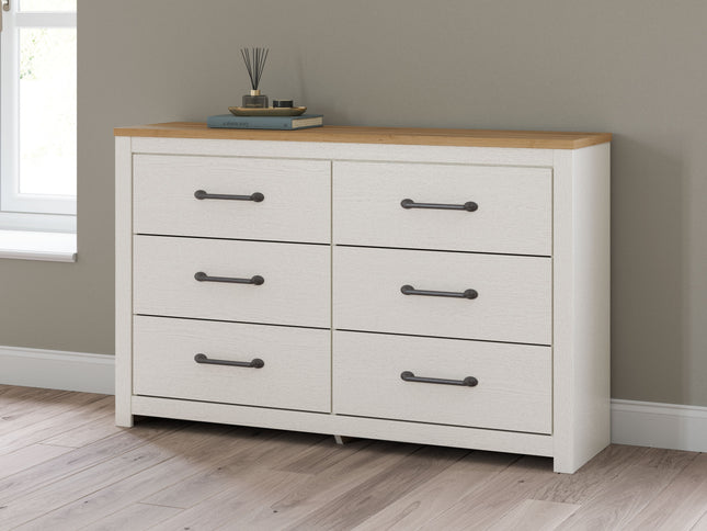 Linnocreek - White / Warm Brown - Six Drawer Dresser Benchcraft® 