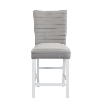 Elizaveta - Counter Height Chair (Set of 2) - Gray Velvet, Faux Crystal Diamonds &White High Gloss Finish ACME 