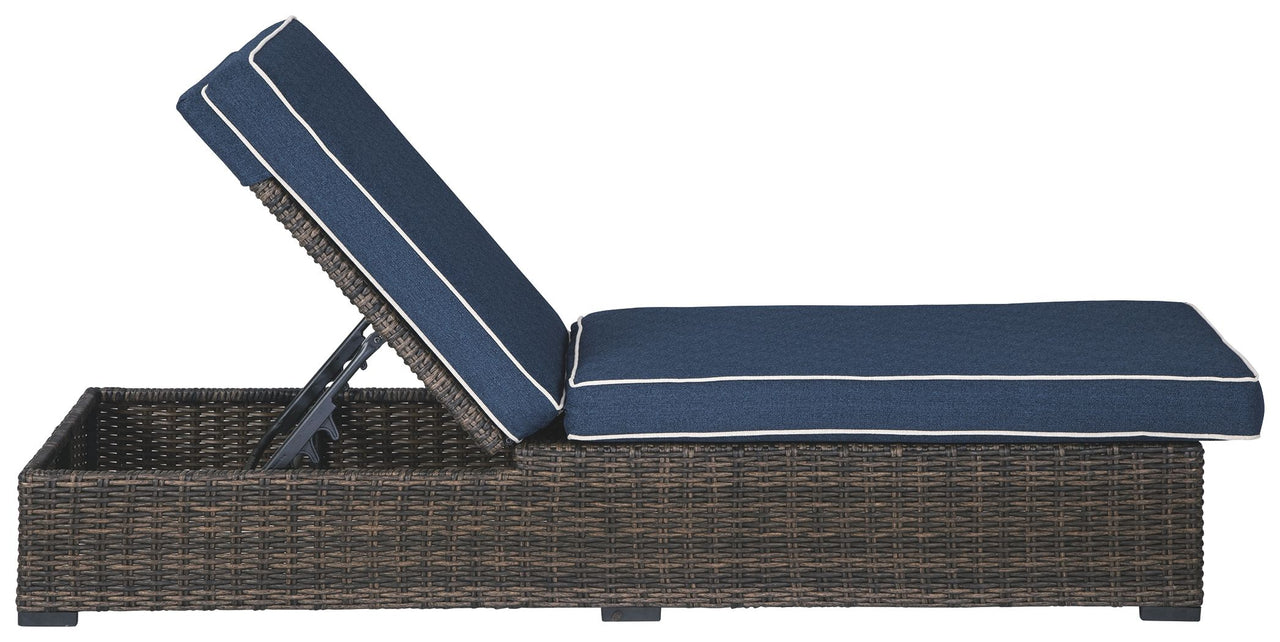 Grasson - Brown / Blue - Chaise Lounge With Cushion - Tony's Home Furnishings