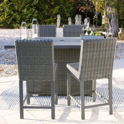 Palazzo - Gray - Outdoor Counter Height Dining Table With 4 Barstools Signature Design by Ashley® 