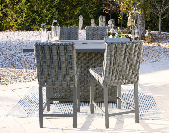 Palazzo - Gray - Outdoor Counter Height Dining Table With 4 Barstools Signature Design by Ashley® 