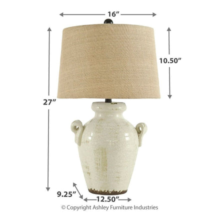 Emelda - Cream - Ceramic Table Lamp Ashley Furniture 