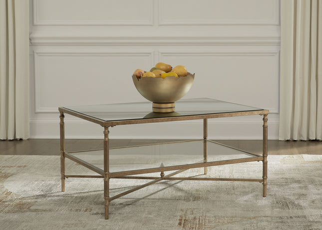 Cloverty - Aged Gold Finish - Rectangular Cocktail Table Signature Design by Ashley® 