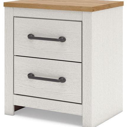 Linnocreek - White / Warm Brown - Two Drawer Night Stand Benchcraft® 