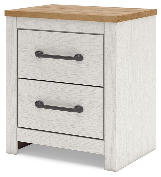 Linnocreek - White / Warm Brown - Two Drawer Night Stand Benchcraft® 