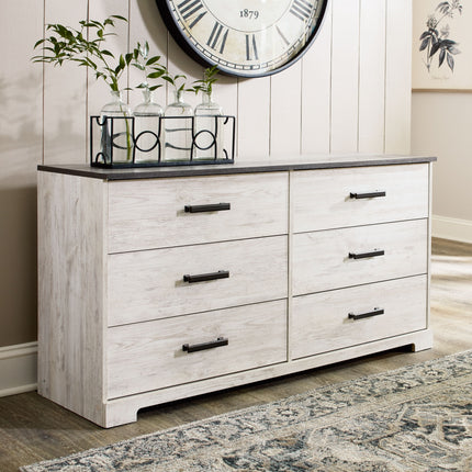 Shawburn - White / Black / Gray - Six Drawer Dresser - Pewter-tone Pulls Signature Design by Ashley® 