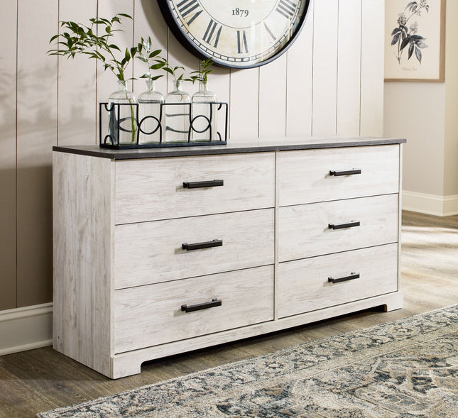 Shawburn - White / Black / Gray - Six Drawer Dresser - Pewter-tone Pulls Signature Design by Ashley® 