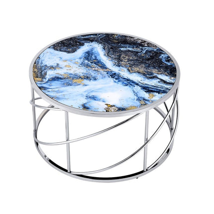 Lyda - Coffee Table - Blue Marble Print & Chrome - Tony's Home Furnishings