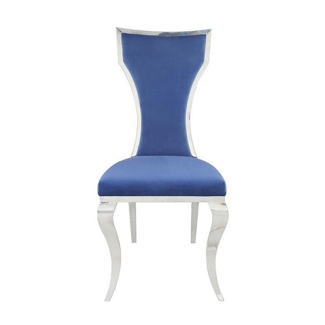 Azriel - Side Chair (Set of 2) - Blue Velvet & Mirroed Silver Finish ACME 