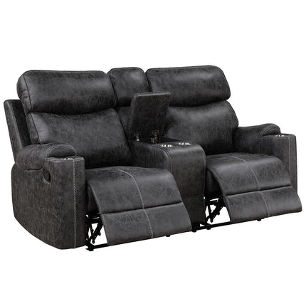 Hirah - Motion Loveseat With Console & USB Port - Dark Gray Polish Microfiber ACME 