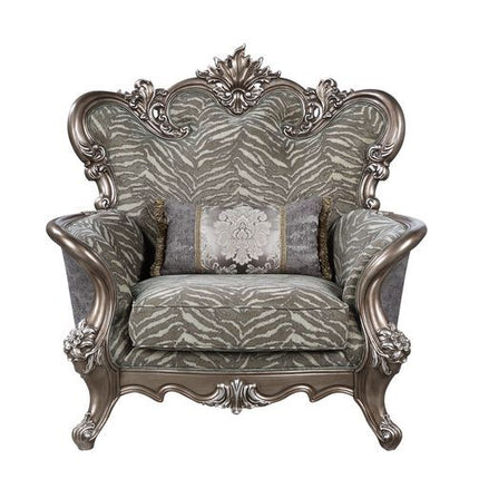 Elozzol - Chair With Pillow - Fabric & Antique Bronze Finish - Wood ACME 