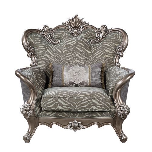 Elozzol - Chair With Pillow - Fabric & Antique Bronze Finish - Wood ACME 