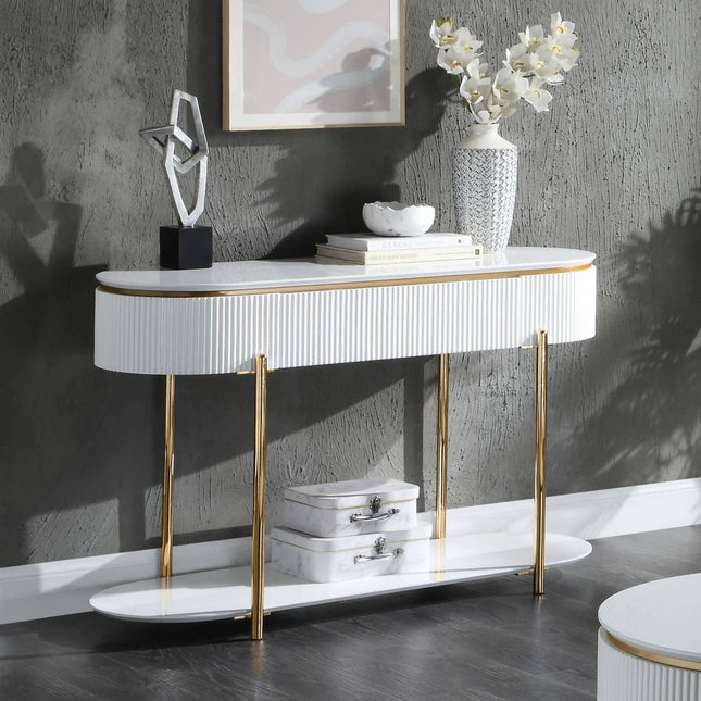 Daveigh - Sofa Table - White High & Gold - Tony's Home Furnishings