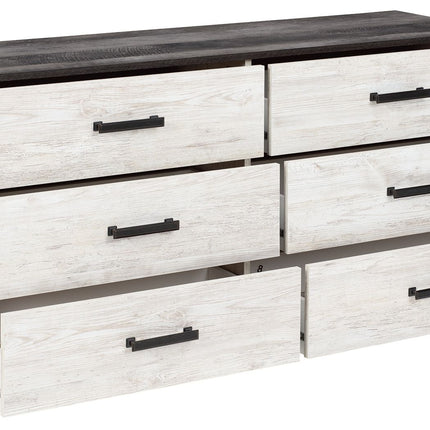 Shawburn - White / Black / Gray - Six Drawer Dresser - Pewter-tone Pulls Signature Design by Ashley® 