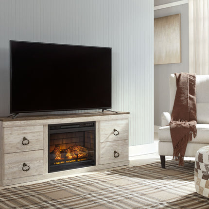 Willowton - Whitewash - TV Stand With Electric Fireplace - Tony's Home Furnishings