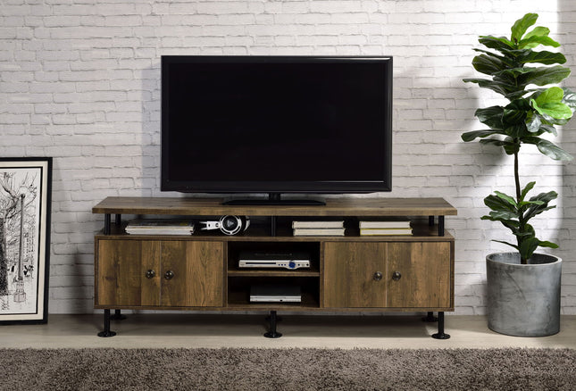 Ensata II - TV Stand - Rustic Oak & Black Finish ACME 