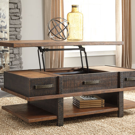 Stanah - Brown / Beige - Lift Top Cocktail Table Ashley Furniture 