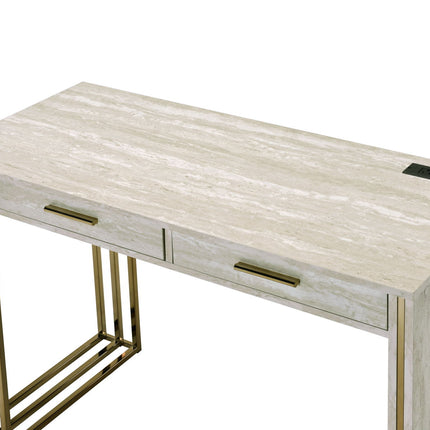 Tyeid - Vanity Desk - Antique White & Gold Finish ACME 