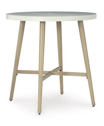 Seton Creek - Beige - Round Bar Table With Umbrella Option Signature Design by Ashley® 