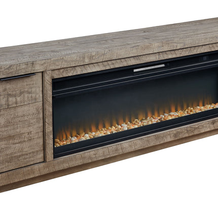 Krystanza - Weathered Gray - TV Stand With Wide Fireplace Insert Signature Design by Ashley® 