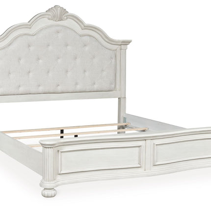 Montelaine - Antique White - King Upholstered Panel Bed Benchcraft® 