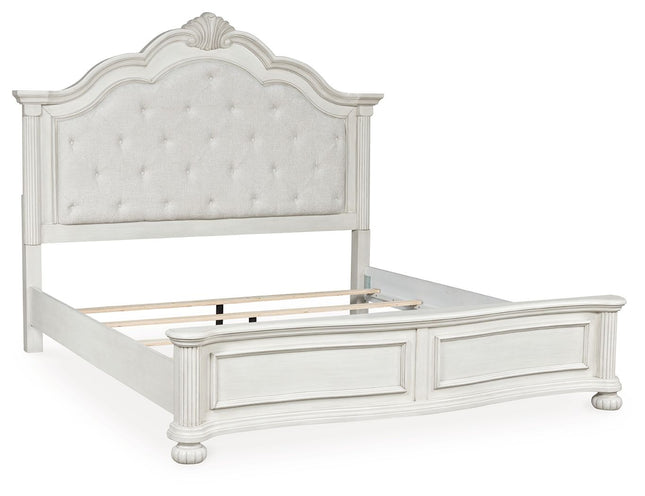 Montelaine - Antique White - King Upholstered Panel Bed Benchcraft® 