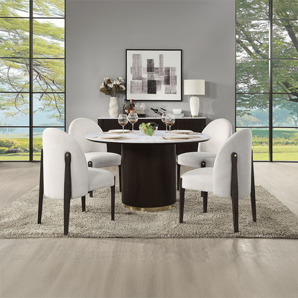 Clayten - Round Dining Table With Marble - White Natural Marble Top & Espreeso Finish ACME 