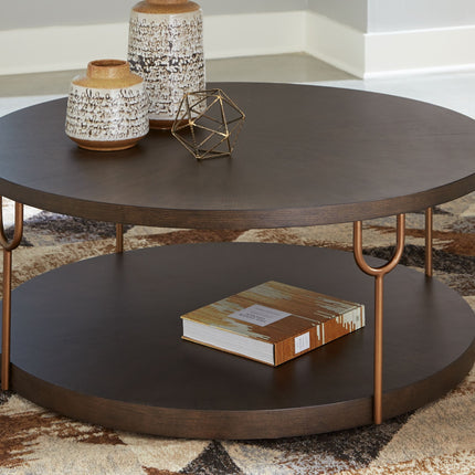 Brazburn - Dark Brown / Gold Finish - Round Cocktail Table Signature Design by Ashley® 