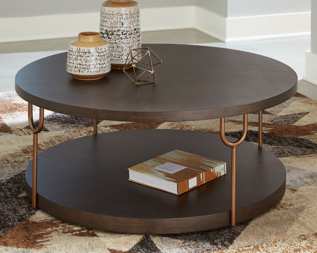 Brazburn - Dark Brown / Gold Finish - Round Cocktail Table Signature Design by Ashley® 