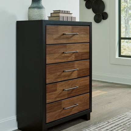 Kraeburn - Brown / Black - Five Drawer Chest Benchcraft® 