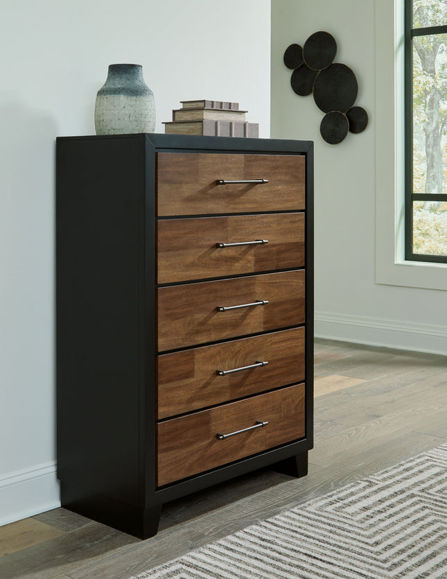 Kraeburn - Brown / Black - Five Drawer Chest Benchcraft® 