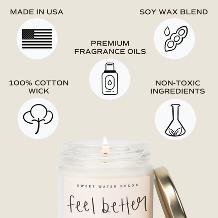 Feel Better Soon Soy Candle - Clear Jar - 9 oz (Salt and Sea) - Tony's Home Furnishings