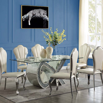 Noralie - Dining Table - Mirrored & Faux Diamonds - Glass ACME 