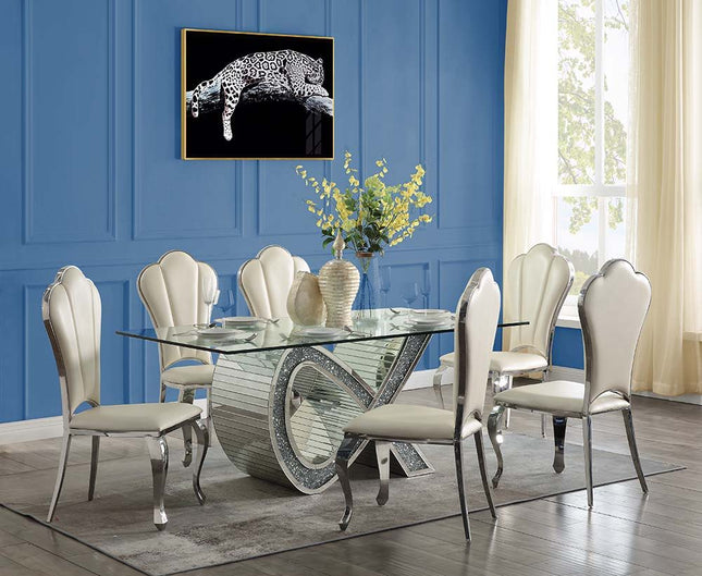 Noralie - Dining Table - Mirrored & Faux Diamonds - Glass ACME 