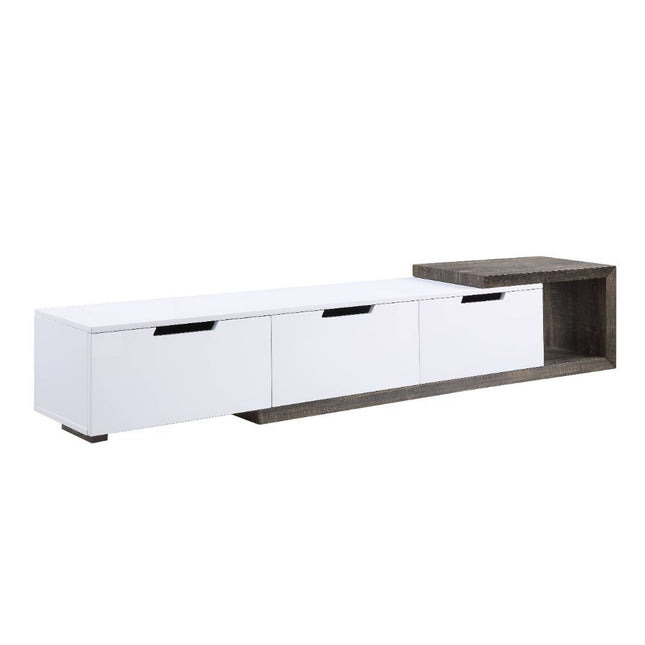 Orion - TV Stand - White High Gloss & Rustic Oak ACME 