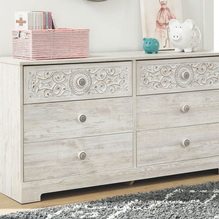 Paxberry - Whitewash - Six Drawer Dresser - Vinyl-Wrapped Ashley Furniture 