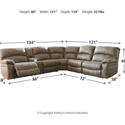 Segburg - Driftwood - Left Arm Facing Power Sofa With Console 4 Pc Sectional Benchcraft® 