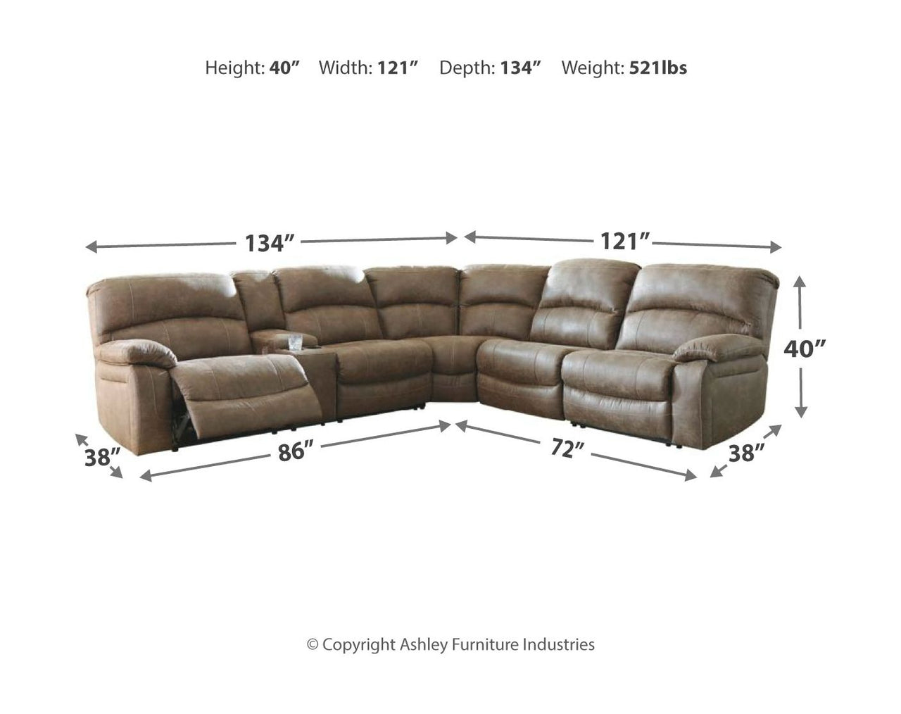 Segburg - Driftwood - Left Arm Facing Power Sofa With Console 4 Pc Sectional Benchcraft® 