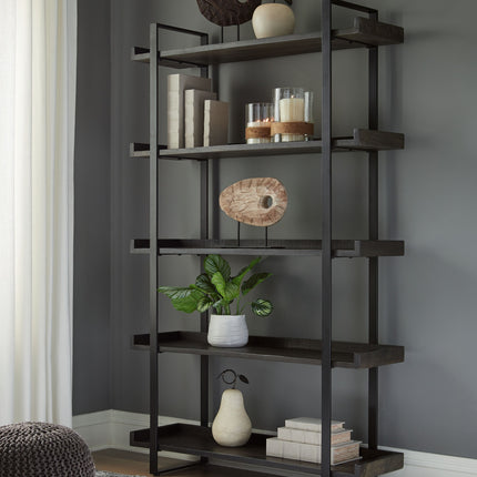 Kevmart - Grayish Brown / Black - Bookcase Signature Design by Ashley® 