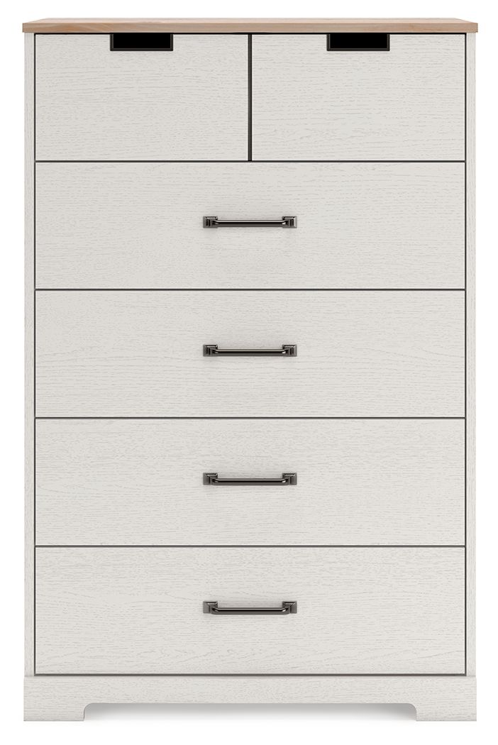 Vaibryn - White / Brown / Beige - Five Drawer Chest - Vinyl-Wrapped - Tony's Home Furnishings