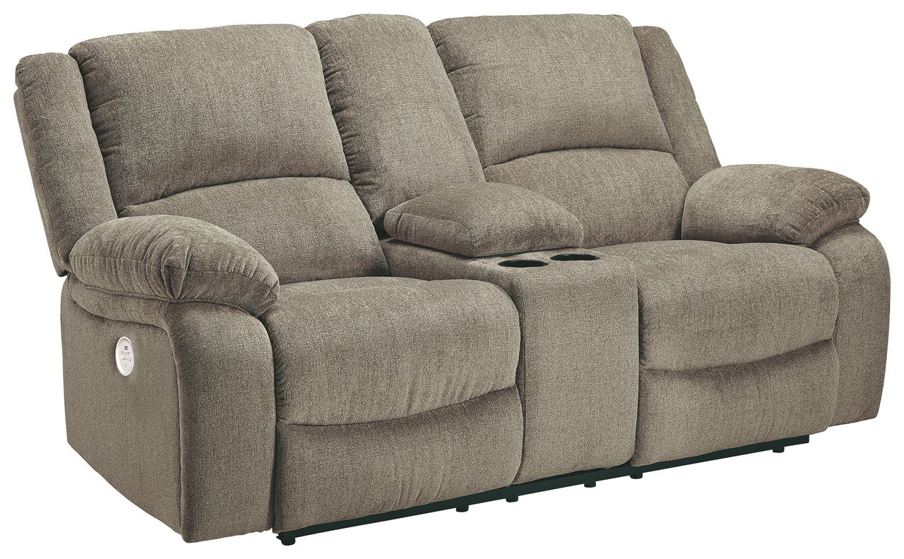 Draycoll - Pewter - Dbl Rec Pwr Loveseat W/Console - Tony's Home Furnishings