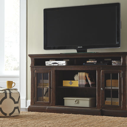 Roddinton - Dark Brown - 2 Pc. - 74" TV Stand With Electric Infrared Fireplace Insert Signature Design by Ashley® 